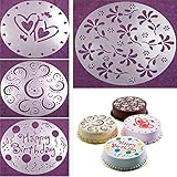 Affe 4PCS/set Fondant Cake Stencil Carved Printing Patterns Mold Happy Birthday Cake Mold Spray Cake