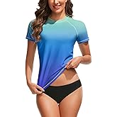 Bonneuitbebe Women's Swim Shirt UPF 50+ Short Sleeve Rash Guard UV Sun Protection Swimsuit Bathing Suit Top