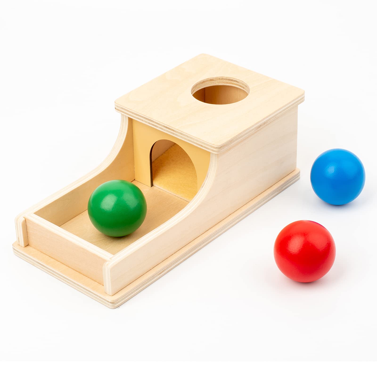 Photo 1 of Busy edition Montessori Toys Object Permanence Box Soft Sound Wooden Baby Ball Drop Play for 6 Month 1 2 3 Year Old Toddlers Infant Early Age Toy (Red Green Blue)