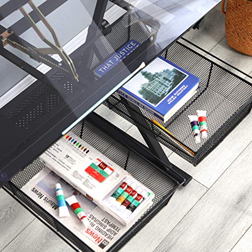 Drafting Table,Artists' Drafting Table With Stool - Height Adjustable, Tempered Glass Top, 2 Drawers - Tiltable Draft Desk For Reading, Drawing, Writing - Work Station For Artists