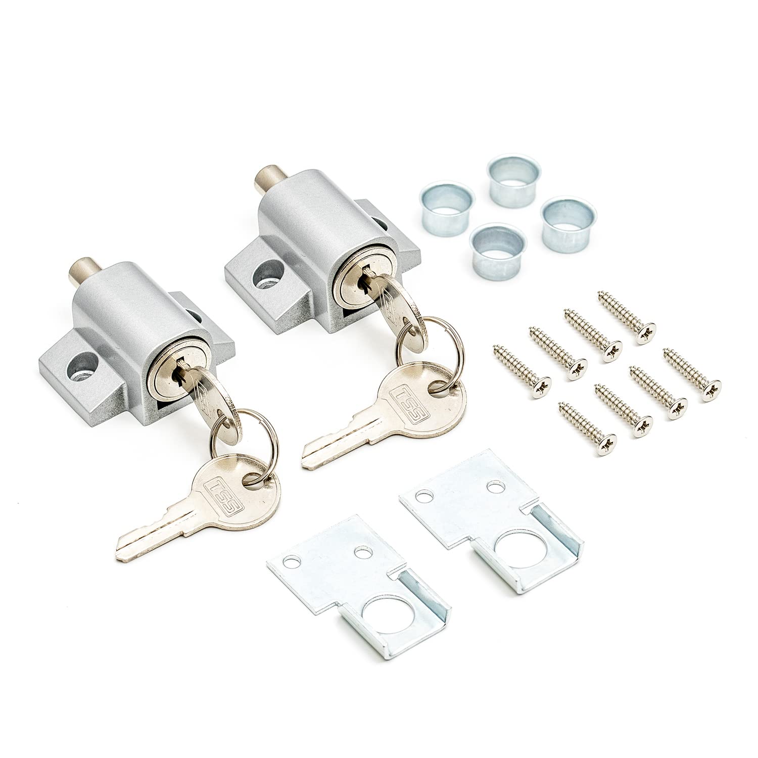 2 Pcs Silver Sliding Patio Door Lock, Sliding Door Lock for Additional Security. Supplied with Fixtures and Fittings. Universal Lock Suitable for Most Door Types.