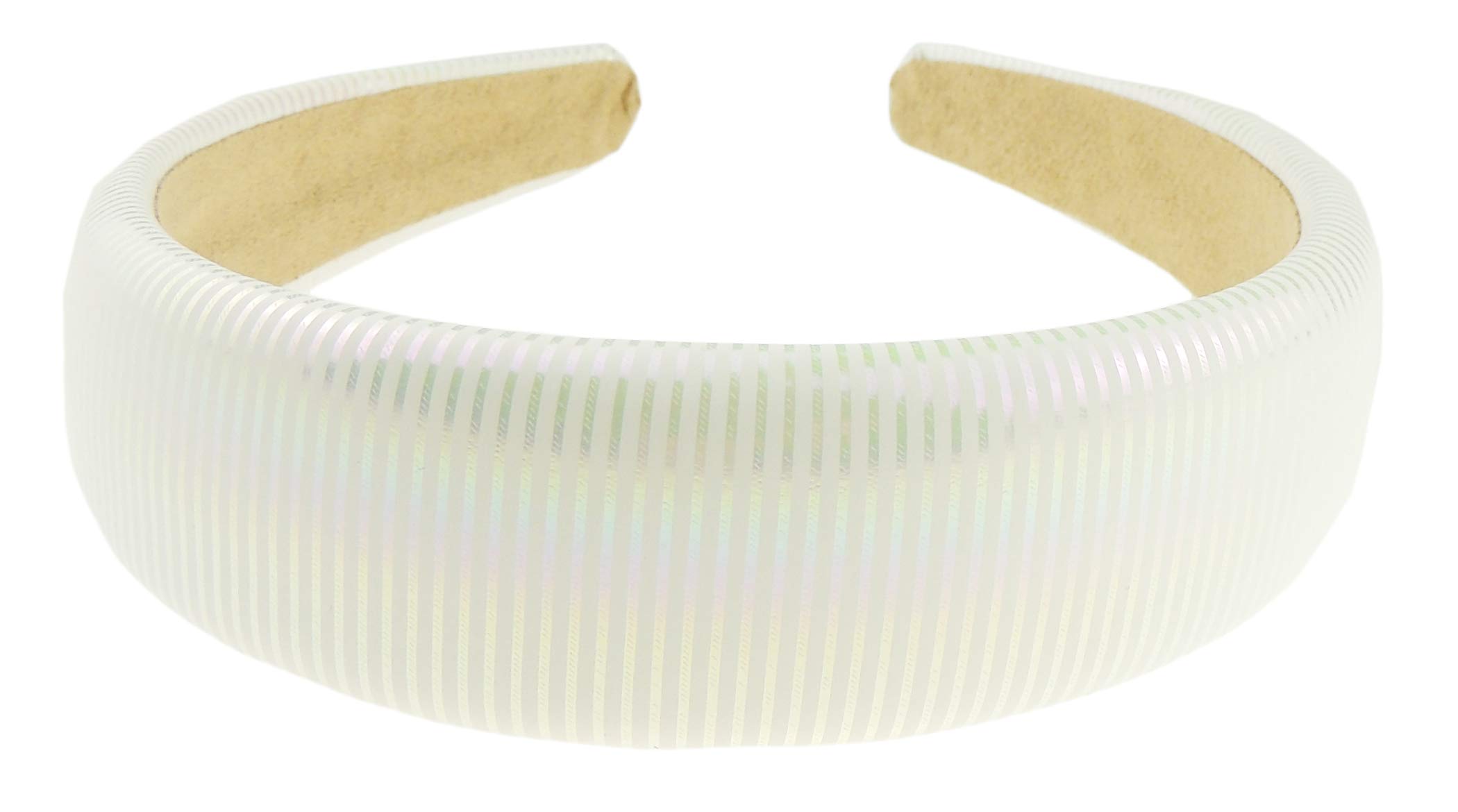 Girls Women Slightly Padded Metallic Striped Ribbed Evening Summer Boho Vintage Headband Alice Band Alice Band Hair Accessories Hairband Christmas Birthday Wedding Bridesmaid (White)