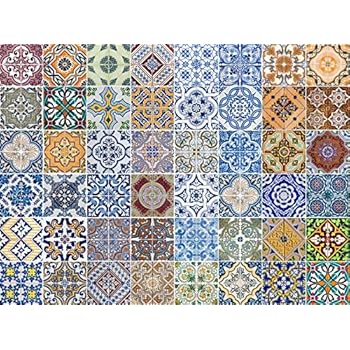 FLFK 48 Units Mexican Talavera Peel & Stick Vinyl Adhesive Tile Sticker for Kitchen and Bathroom Backsplash Decals 7.87x7.87 Inch (20x20cm)