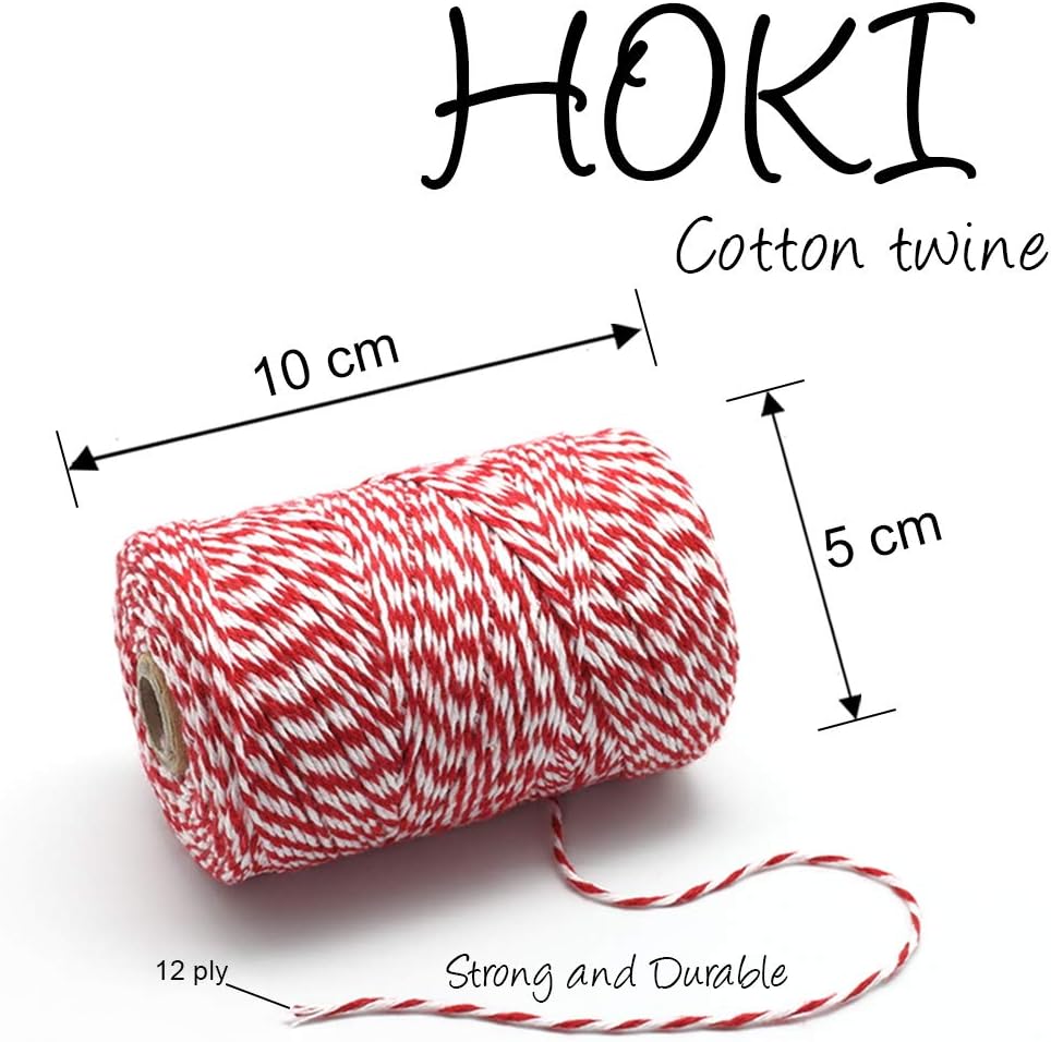 HOKI Cotton Bakers Twine Red & White 100M (328 Feet), Packing String, Durable Rope for Gardening, Decoration, Tying Cake and Pastry Boxes, DIY Crafts & Gift Wrapping, for Art and Craft : Office Products
