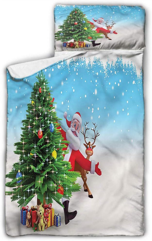Santa Daycare Sleeping Bag Xmas Reindeer Presents for Preschool, Daycare, Kindergarten 43X21 INCH