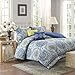 Home Essence - Taza 5 Piece Comforter Set- Grey, Yellow, Blue - Printed - King / Cal-King Size - Includes comforter, shams and pillows
