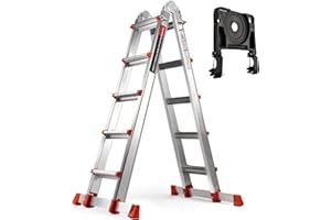 Soctone A Frame 5 Step Extension Ladder, 17 Ft Multi-Position Ladder with Removable Tool Tray & Stabilizer Bar, 330 lbs Alumi