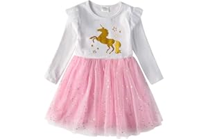 DXTON Girls Tutu Dresses Toddler Winter Long Sleeve Party Tulle Dresses for 2-12T