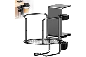 2-in-1 Desktop Cup Holder with Headphone Hanger, Anti-Spill Clip-on Desk Cup Hook, Multi-Functional Fixed Coffee Cup Holder, 