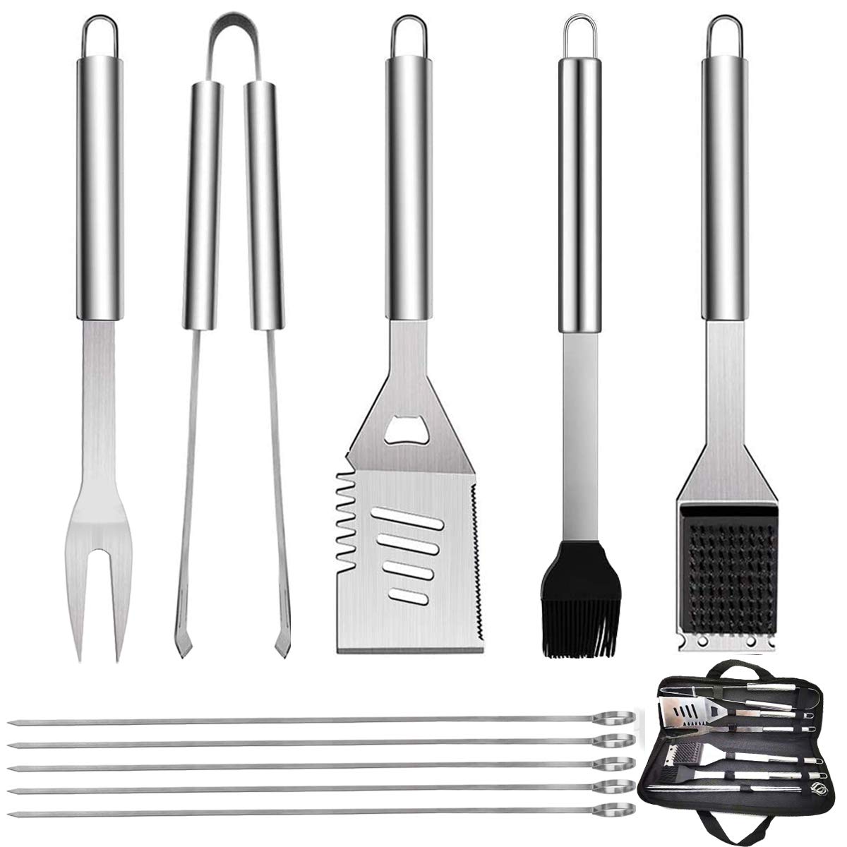 10PCS BBQ Grill Tool Set, GQC Stainless Steel Barbecue Grilling Utensils Kit with Carry Bag, Spatula, Tongs and Fork BBQ Tool Accessories for BBQ Cooking Outdoor Camping