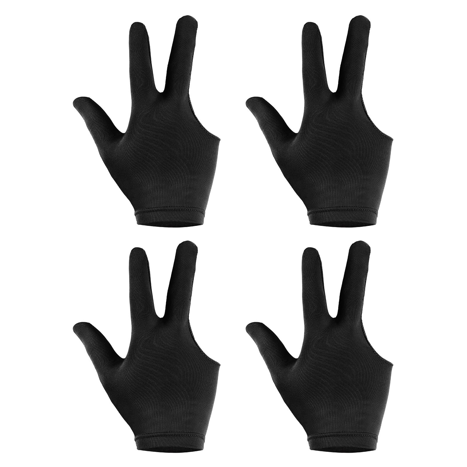 PATIKIL 3 Fingers Pool Gloves, 4 Packs Billiard Gloves Left & Right Hand Show Gloves Pool Cue Glove for Shooter Carom Pool Snooker Cue Sport, Black