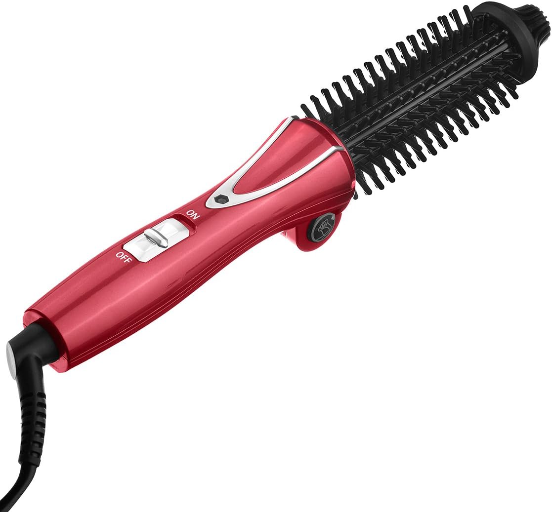 Hot Hair Brush Styler, szwintec 26mm Medium Sized Barrel Ceramic Multi Function Hair Straightener Brush & Curler Curling Iron for Salon Glamour Result at Home (Pink)