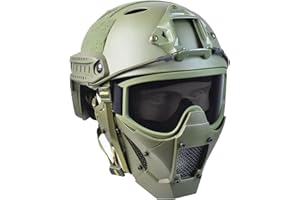 HDLSINA Airsoft Mask Heavy Duty Tactical Protective Mask with Anti-Fog Goggles Eye Protection and Tactical Fast Helmet Impact Resistant for Hunting Paintball CS Game BB Gun Shooting
