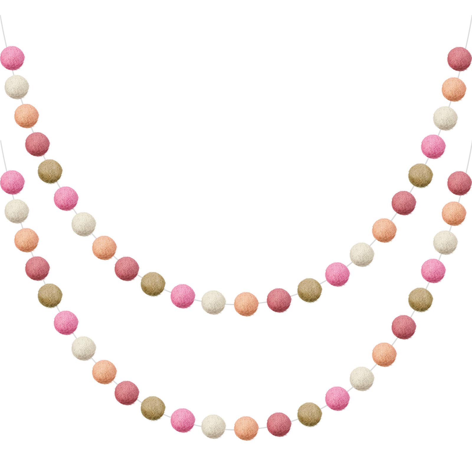 Boao 2 Pieces Wool Felt Ball Garland, 6.5 Feet Long, 24 Balls, Pink, Beige, Amaranth, Cinnamon, Blue-Purple, Round, Felt, Pom Pom Garland for Wall Christmas Tree Decoration