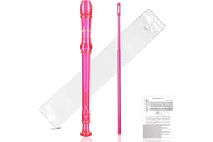 Everjoys Soprano Recorder for Beginners Students in School - German Style C Key 8 Hole Flute Detachable 3pcs ABS Crystal Music Recorder w/Cleaning Rod,Bag and Fingering Chart, Transparent Bobby Pink