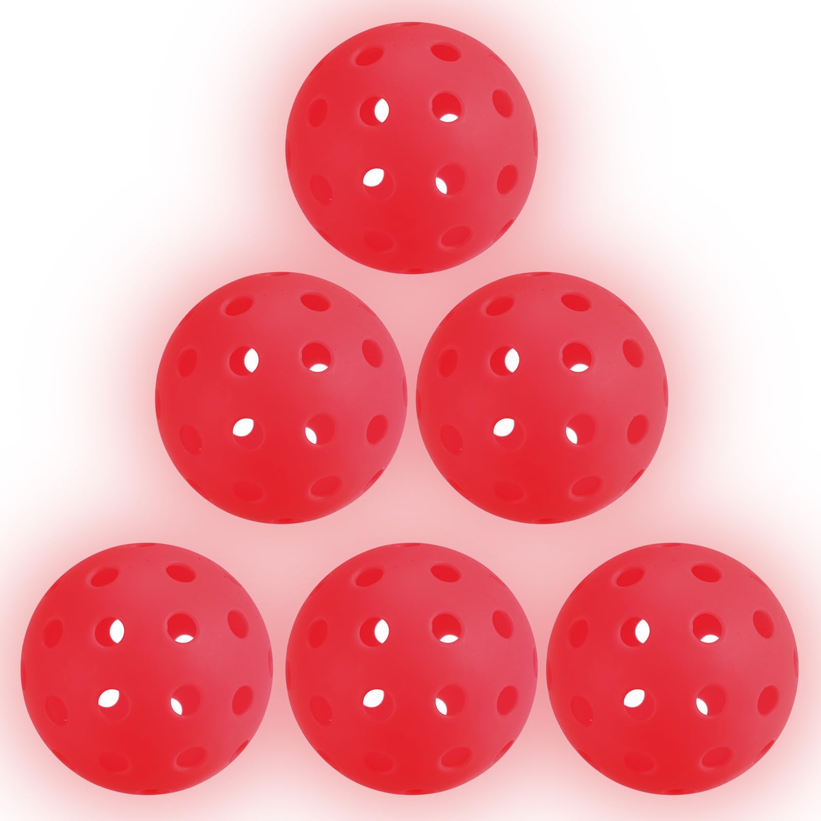 PATIKIL Luminous Pickleball Balls, 40 Holes Glow in the Dark Pickleball 6 Pack Outdoor Pickleball Balls with Mesh Bag for Indoor and Outdoor Sport, Red