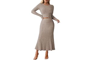 Pink Queen Ribbed Knit 2 Piece Dress Set for Women Fall Long Sleeve Crop Top with High Waist Skirt Set Cocktail Party Outfits