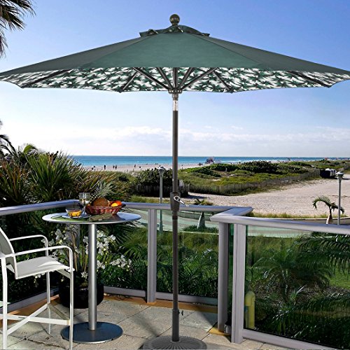 LCH Novelty Design 9 ft Patio Umbrella Outdoor Backyard Deck Table Umbrella Sturdy Pole, 8 Ribs, Crank Open, Push Button Tilting, Green/Coast Tree