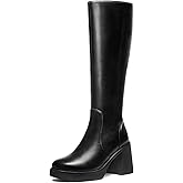 Choiran Black Knee High Boots for Women - Platform Tall Boots Square Toe Chunky Block Heeled Gogo Boots B 9