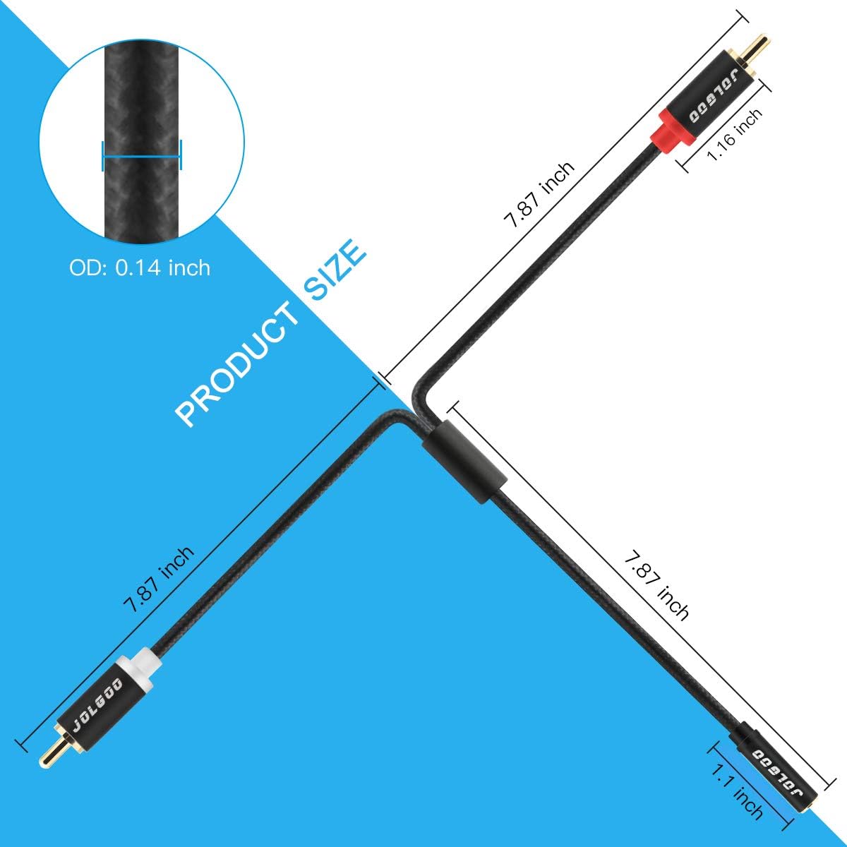 JOLGOO 3.5 mm Female TRS to Dual RCA Stereo Breakout Cable, Black Nylon Braided, 3.5mm Female to 2 Male RCA Adapter Audio Stereo Cable, 16 Inch/40cm: Home Audio & Theater