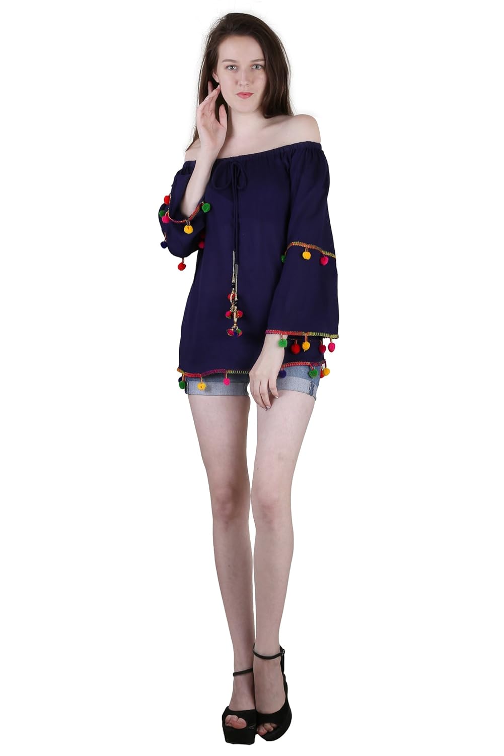 jollify women's blue rayon embroidered top