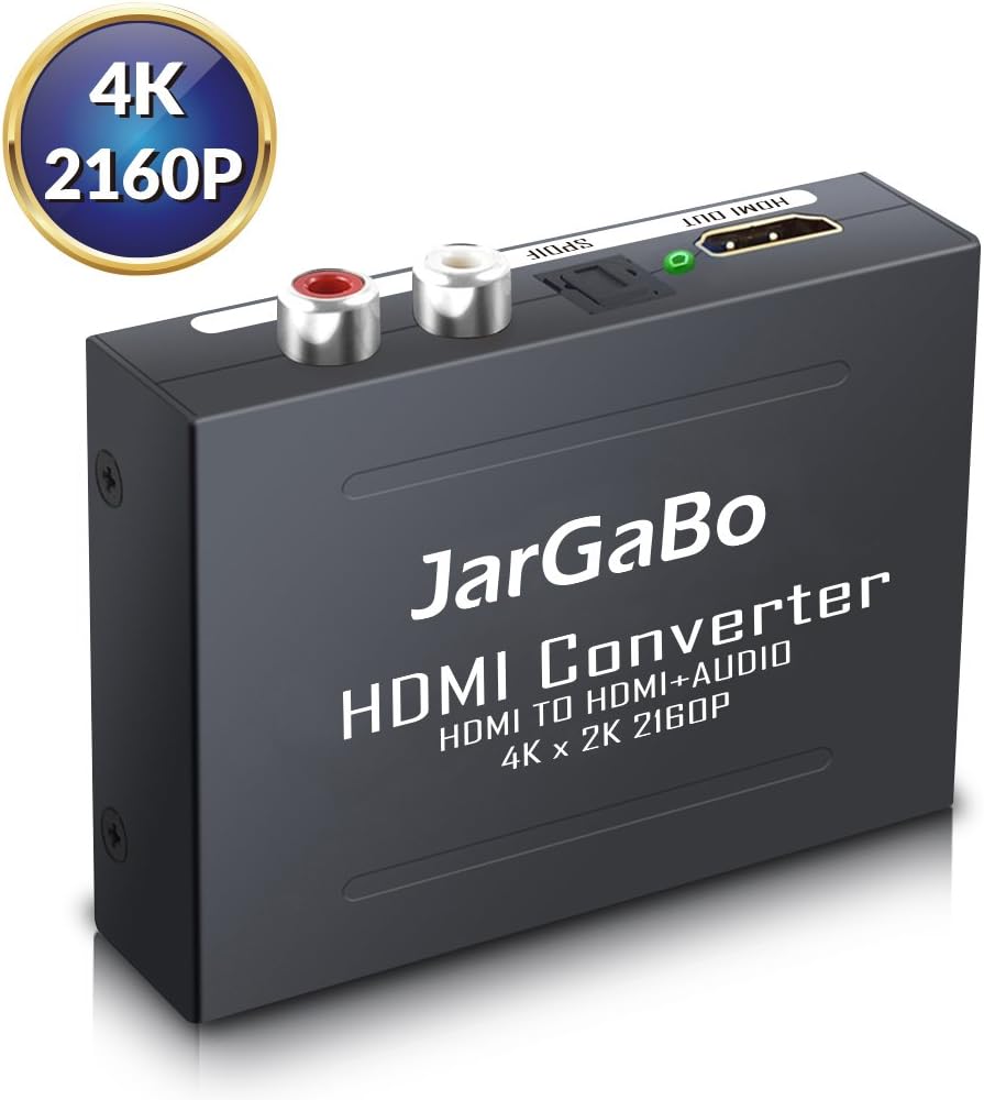 HDMI Audio Extractor, JarGaBo 4K 2160P HDMI Audio Splitter, HDMI to HDMI+Optical Toslink (SPDIF) + RCA (L/R) Audio Converter Adapter, V1.4, Black