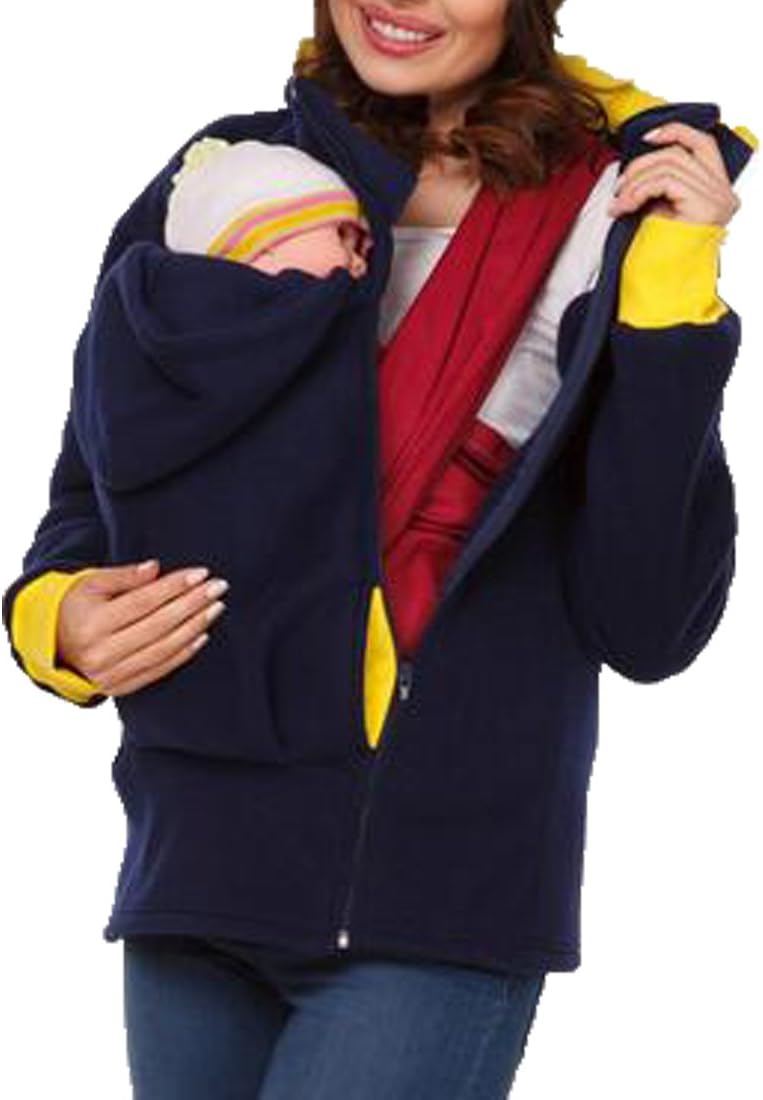 Teamoluna Womens Maternity Kangaroo Fleece Hoodie Duo Top Carrier Baby Holder Jacket