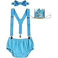 IBTOM CASTLE Baby Boy 1/2 Birthday Cake Smash Outfit Diaper Cover+Suspenders+Bow Tie+Crown Newborn Photography Clothes Set