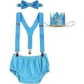 IBTOM CASTLE Baby Boy 1/2 Birthday Cake Smash Outfit Diaper Cover+Suspenders+Bow Tie+Crown Newborn Photography Clothes Set