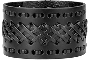 Jeilwiy Punk Leather Wristbands for Men Bracelets Handmade Wide Cuff Bangle Braided Jewelry Black Brown Adjustable - Punk Father's Gifts
