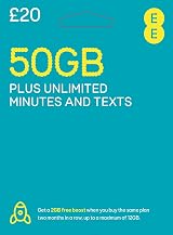 EE 50GB Data SIM with £20 Credit Unlimited Minutes Texts PAYG