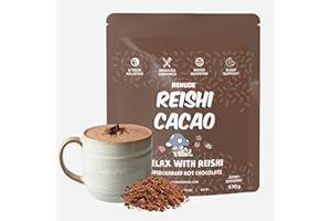 Renude Reishi Cacao - Mushroom Hot Chocolate, Coffee Alternative, Mushroom Drink, Cacao Powder, Hot Cocoa Mix with Reishi, Sleep Support, Organic Ingredients - 30 Servings