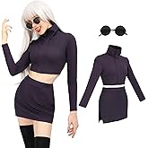 DAZCOS Anime Womens Cosplay Costume US Size Set Bodycon Crop Shirt and Skirt with Glasses for Party Halloween