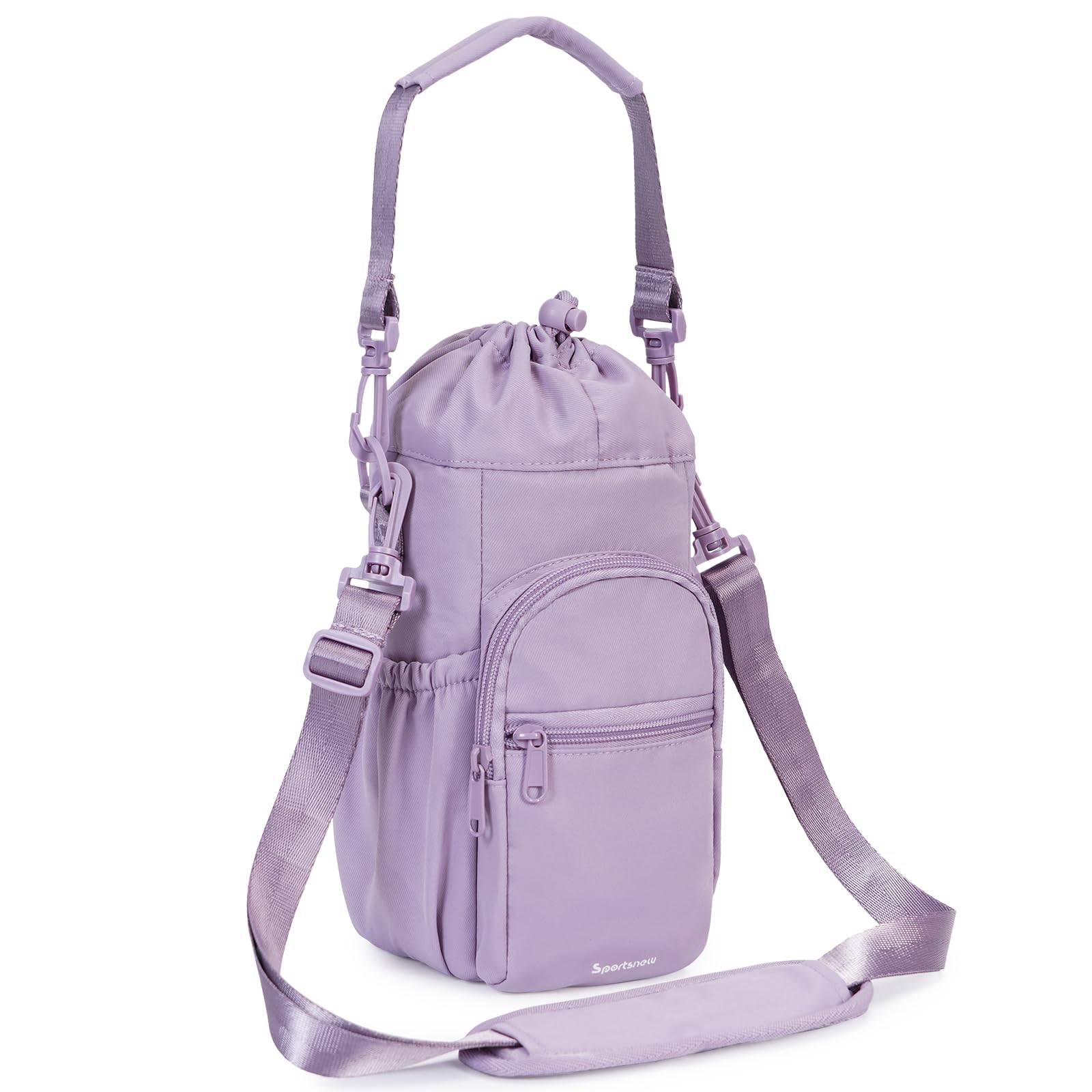 sportsnew Water Bottle Carrier with Shoulder Strap Insulated Water Bottle Holder Sling Bag 1L with Phone Pocket Water Bottle Pouch Sleeve for Walking Hiking, Pure Purple — image 1