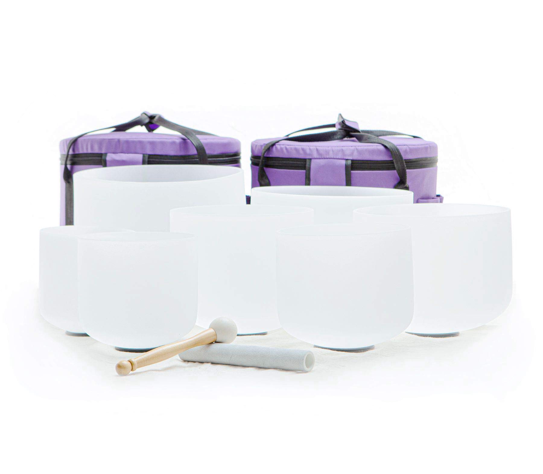 Photo 1 of Leize 6-12 inch Chakra Tuned 432hz Set of 7 Quartz Crystal Singing Bowls with Heavy Duty Carrying Cases and Singing Bowl Mallet Suede Strikers