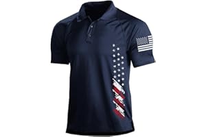 H HYFOL Short Sleeve Polo Shirts for Men Graphic Stretch Casual American Patriotic Raglan Golf Polos for Men