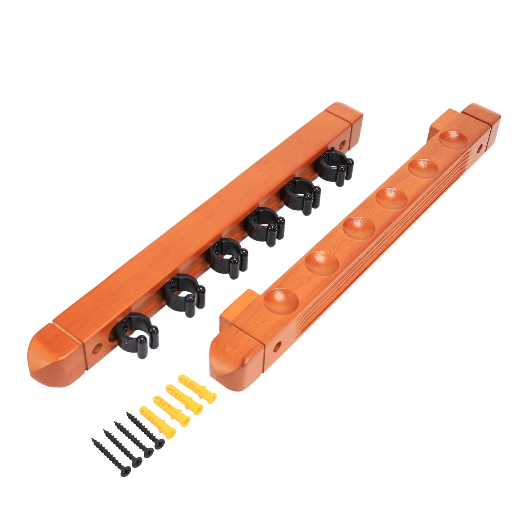 Hopbucan New Hardwood Billiard Cue Rack Pool Cue Rack 6 Clips Billiard Holder Bracket Accessories,Brown