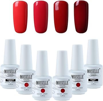 Moiselle Lot De 6 X 15ml Vernis Semi Permanent De Longue Durée Gel Uv 4 Couleurs Base Top Coat Manucure Kit 044