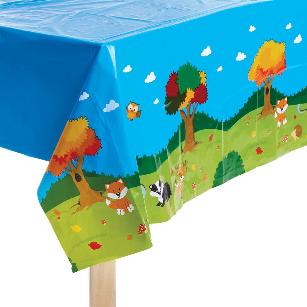 Baker Ross FX161 Woodland Animals Party Table Cover - Pack of 1, Plastic Wipeable Table Cloth, Kids Party Table Decoration, Birthday Party Supplies, Party Table Cover, 137 x 183 cm