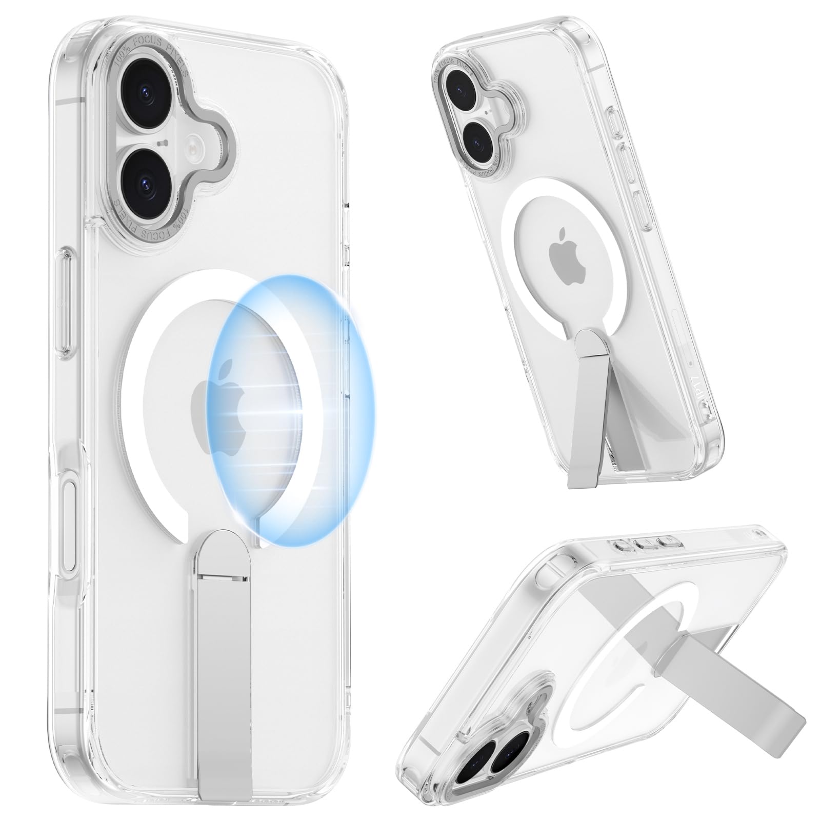 for iPhone 17 Case with Stand, TPU Camera Covered Control, Military-Grade Shockproof Protection, Magnetic Adjustable Kickstand Phone Case for iPhone 17, Compatible with MagSafe Accessories, Clear