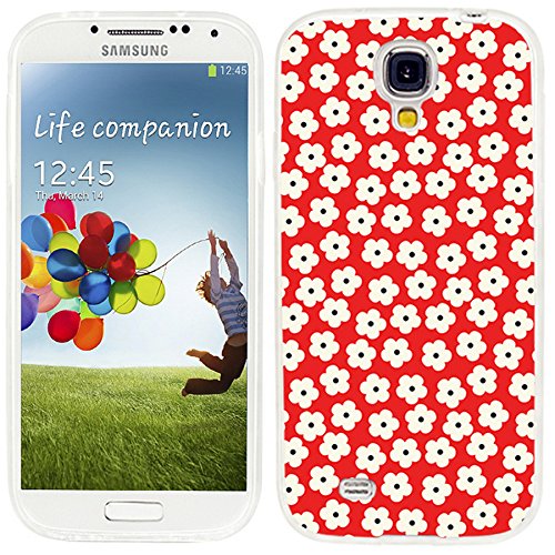 ChiChiC S4 Case,Samsung S4 Case,Galaxy S4 Case, Full Protective Case Slim Durable Soft TPU Cases Cover for Samsung Galaxy S4 I9500 I9505 Galaxy S IV,Cherry Blossom Sakura on red Background