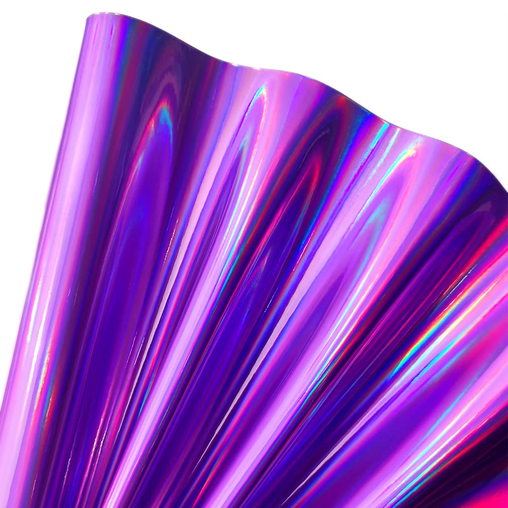 30x135cm Holographic Faux Leather Vinyl, Metallic Mirrored Crafts Fabric for Hair Bows Bags Keychains Making (Purple) โ image 1