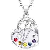 VANJAMI Artist Paint Palette and Brush Necklace 925 Sterling Silver Painting Drawing Pendant Necklace Future Artist Jewelry Gifts for Art Teacher Painters Women