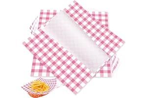Yuyouqu 50 Sheets Pink Checkered Deli Paper Sheets 11x11 Inch Disposable Pre Cut Wax Paper Sheets Grease Proof Food Trays Liners Paper Grease Resistant Sandwich Wrapping Paper