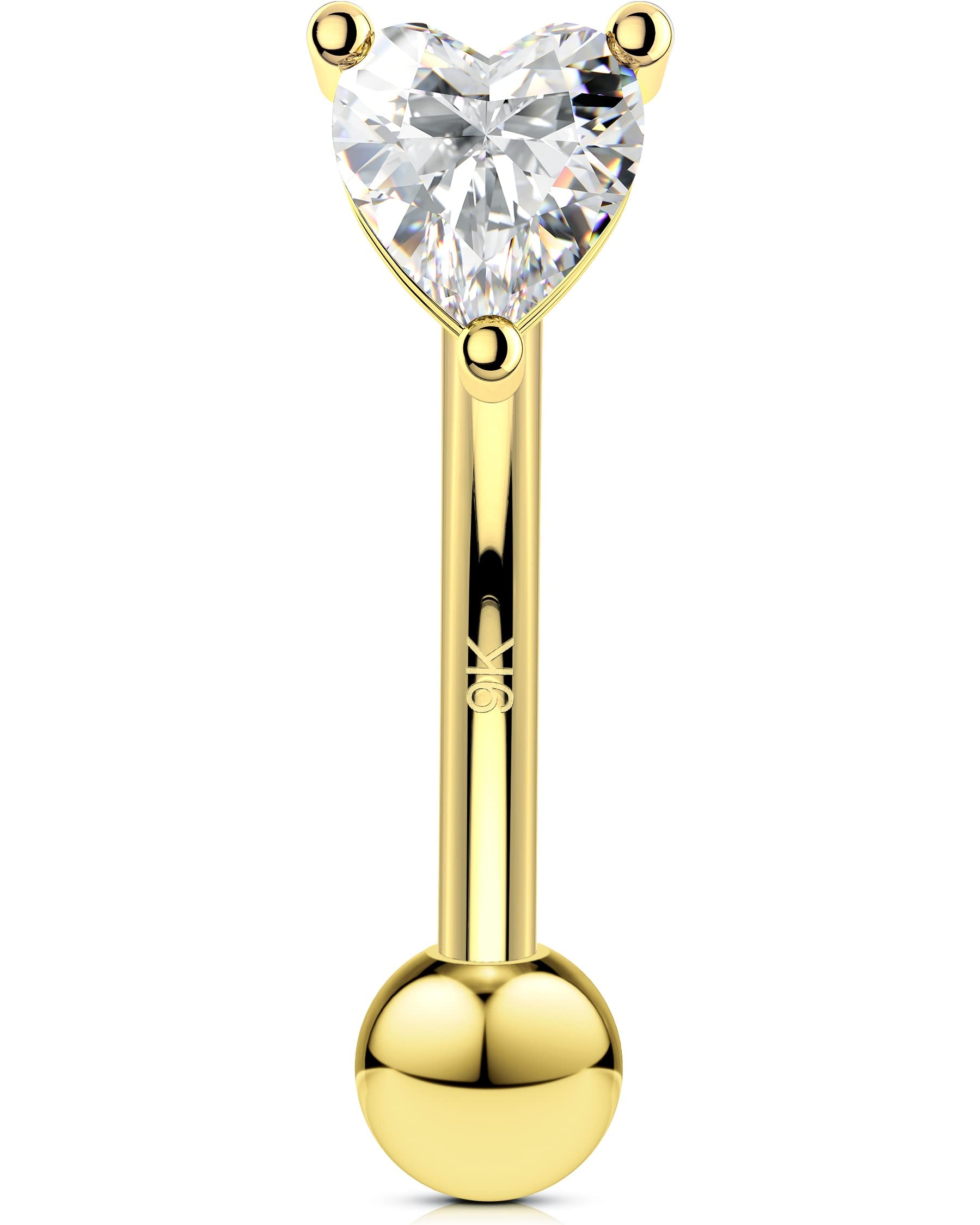 OUFER 9ct Real Gold Heart Rook Piercing Jewellery 16G Eyebrow Bar Daith Helix Conch Ring CZ Cartilage Earring Small Curved Barbell Lip Labret Banana Tragus Women Men Gift 8mm