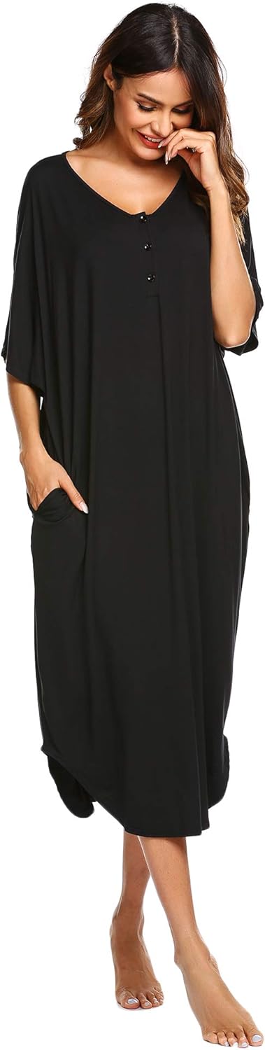 Ekouaer Nightgowns for Women Button-Down Sleepwear Short Sleeve Nightshirt Plus Size Night Wear S-XXL at  Women’s Clothing store