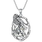 LONAGO Raven Necklace 925 Sterling Silver Crow Raven with Birthstone Pendant Necklace for Women