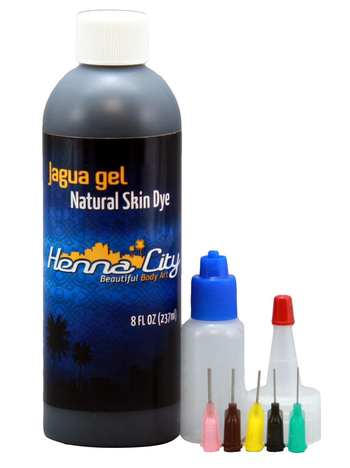 Henna City Premium Jagua Gel - 8 Ounces for Temporary Tattoos, Fake Tattoos or Semi Permanent Tattoos. Use with Henna Cones or Applicator, Henna Stencils. Organic Jagua Ink. Henna Tattoo Kit