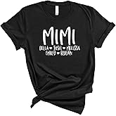Custom Mimi Name T-Shirt - Personalized Grandkids Names with Heart, Custom Gift Shirt, Ideal for Mother’s Day & Grandparents Day, Grandma Shirts, Mom Birthday Tee, Baby Shower, Customizable Mimi Wear