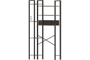 AUBEATY Over The Toilet Storage with 2-Drawer, Metal Bathroom Organizer with 7 Tier Adjustable Shelf & Freestanding Space Saver Storage Rack Above Toilet Stand with Hooks for Restroom, Laundry, Black